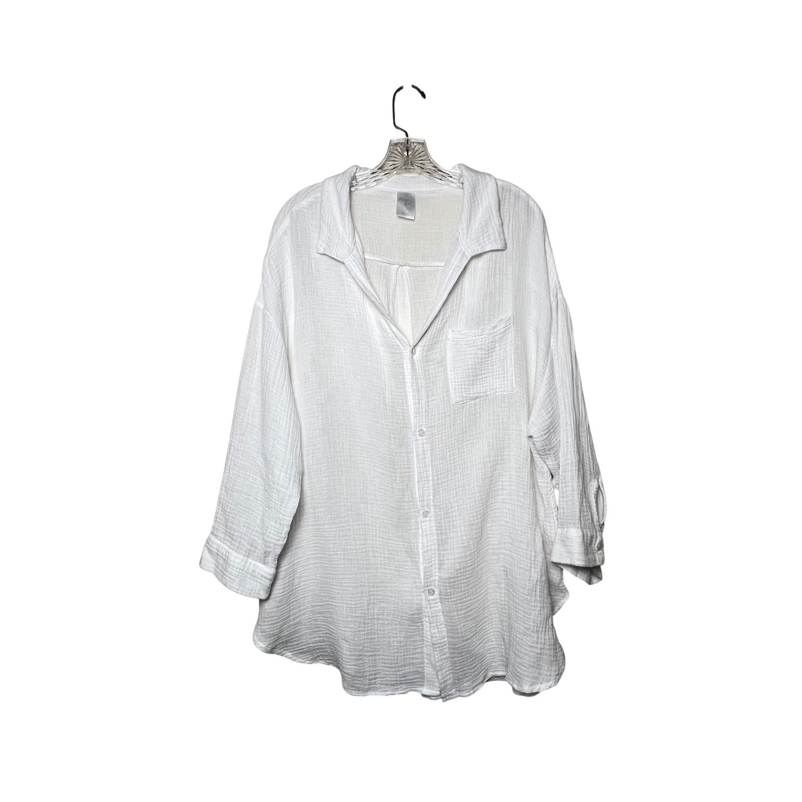 Kona Sol Gauzy Cotton Button Front Shirt Top Beach Cover Up Coastal Size Large